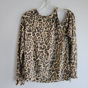 LNA  Brushed Leopard Flynn Sweater Long Sleeve Top with Shoulder Cutout Size XS